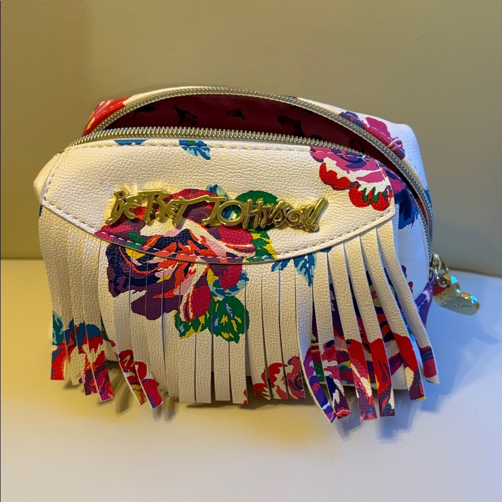 Betsey Johnson makeup bag- floral with fringe